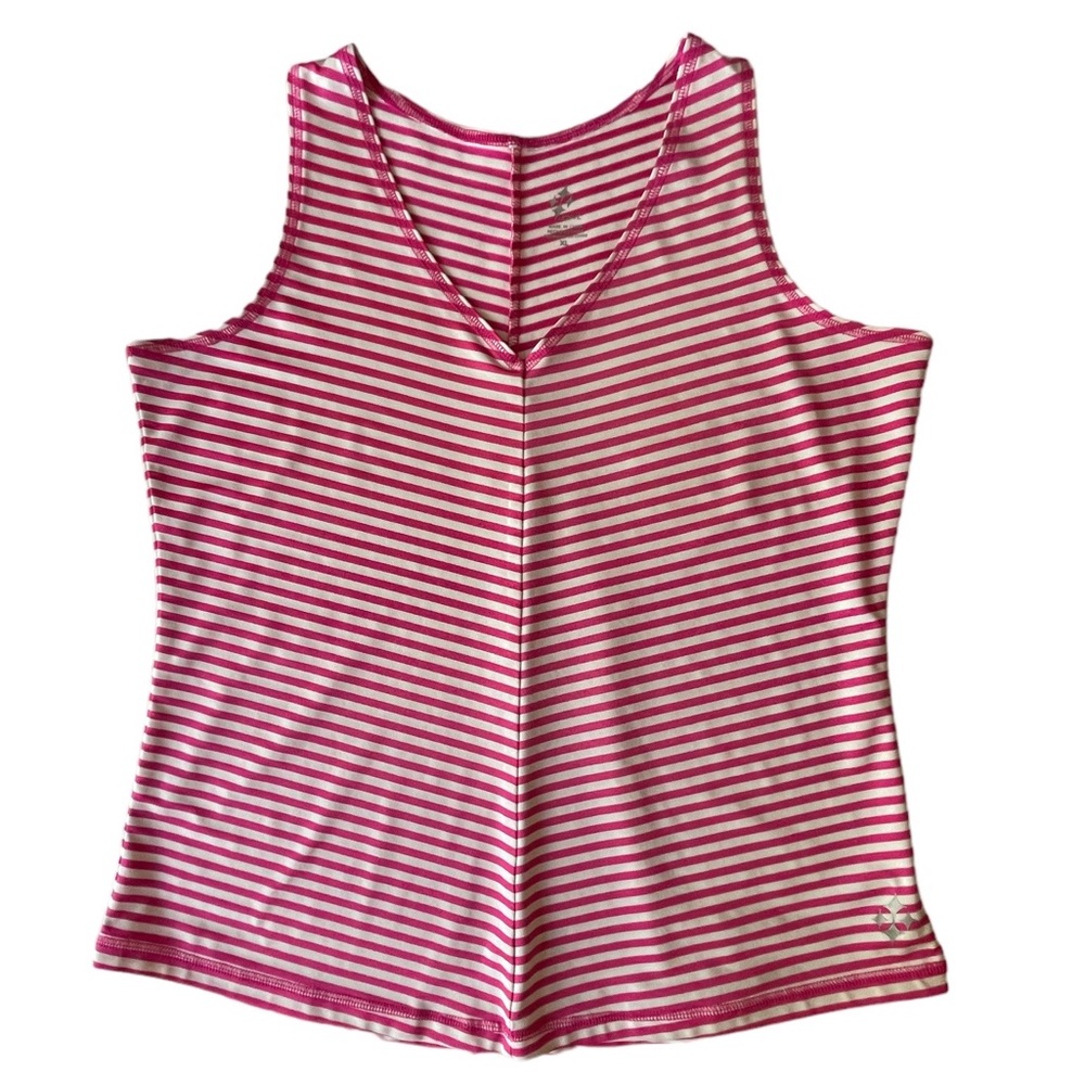 Ladies Jofit V-Neck Tank, Pink White Stripe, XL